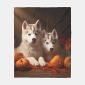 Siberischer Husky Welpe Herbst Kürbis Fleecedecke (Vorderseite)