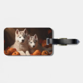 Siberischer Husky Welpe Herbst Kürbis Gepäckanhänger (Rückseite horizontal)
