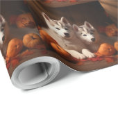 Siberischer Husky Welpe Herbst Kürbis Geschenkpapier (Rolleneckpunkt)