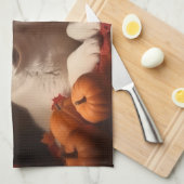 Siberischer Husky Welpe Herbst Kürbis Geschirrtuch (Viertel Falte)