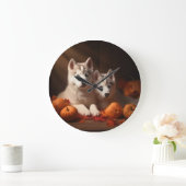 Siberischer Husky Welpe Herbst Kürbis Große Wanduhr (Zuhause)