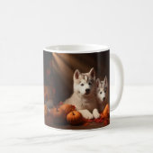 Siberischer Husky Welpe Herbst Kürbis Kaffeetasse (VorderseiteRechts)