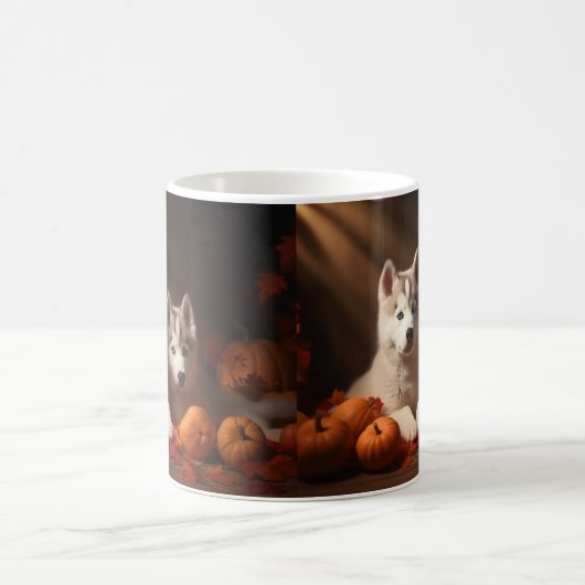 Siberischer Husky Welpe Herbst Kürbis Kaffeetasse (Mittel)