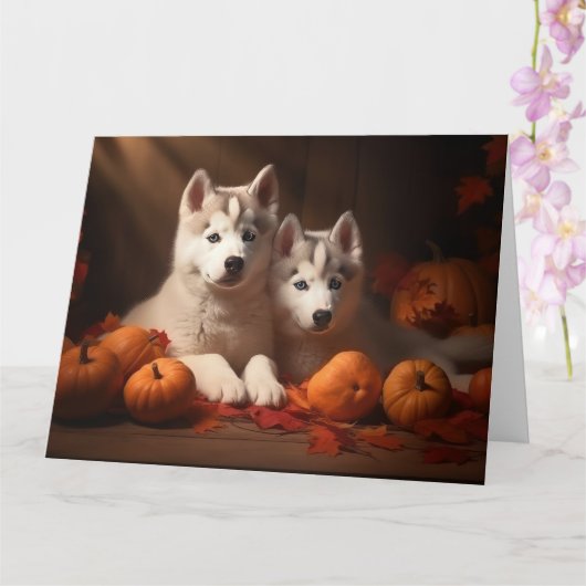 Siberischer Husky Welpe Herbst Kürbis Karte (Orchidee)