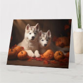 Siberischer Husky Welpe Herbst Kürbis Karte (Vorderseite)