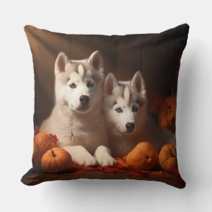 Siberischer Husky Welpe Herbst Kürbis Kissen