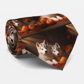 Siberischer Husky Welpe Herbst Kürbis Krawatte (Gerollt)