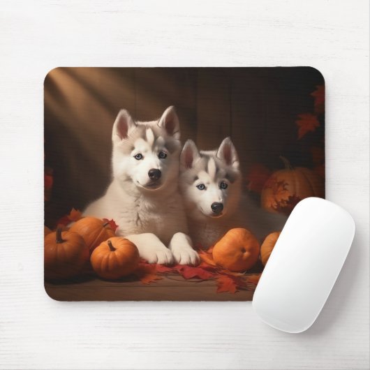 Siberischer Husky Welpe Herbst Kürbis Mousepad (Mit Mouse)