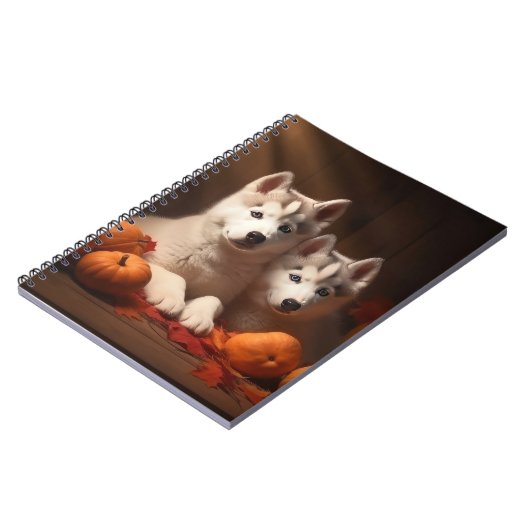 Siberischer Husky Welpe Herbst Kürbis Notizblock (Linke Seite)
