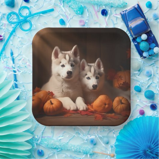 Siberischer Husky Welpe Herbst Kürbis Pappteller (Party)