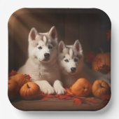 Siberischer Husky Welpe Herbst Kürbis Pappteller (Vorderseite)