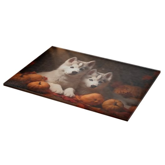 Siberischer Husky Welpe Herbst Kürbis Schneidebrett (Ecke)
