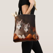 Siberischer Husky Welpe Herbst Kürbis Tasche (Von Nahem)