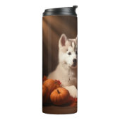 Siberischer Husky Welpe Herbst Kürbis Thermosbecher (Nach links gedreht)