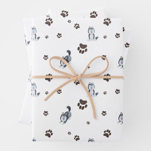 Siberischer Husky Welpe Hund Pet Paw Prints Tracks Geschenkpapier Set (Beispiel)