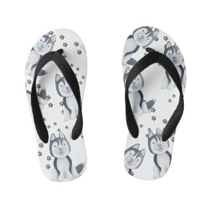 Siberischer Husky Welpe Hund Tracks Paw Prints Kinderbadesandalen
