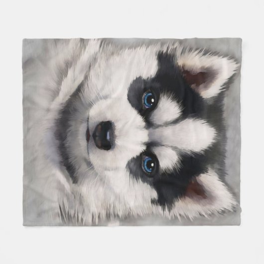Siberischer Husky Welpe Niedlich Husky Dog Fleecedecke (Vorderseite (Horizontal))