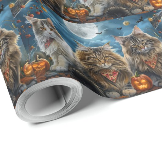 Siberischer Katze Halloween Spooky Geschenkpapier (Rolleneckpunkt)