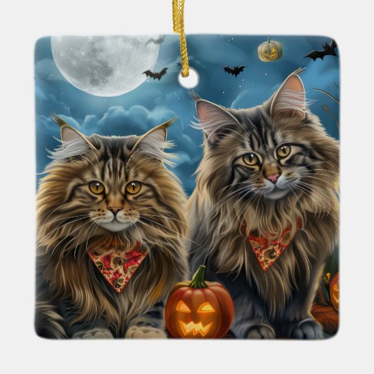 Siberischer Katze Halloween Spooky Keramikornament (Vorderseite)