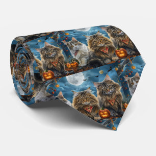 Siberischer Katze Halloween Spooky Krawatte