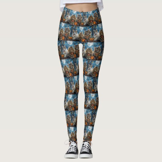Siberischer Katze Halloween Spooky Leggings (Vorderseite)