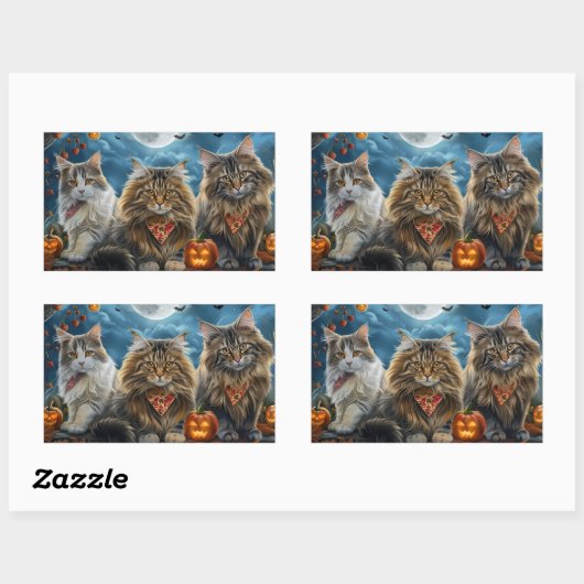 Siberischer Katze Halloween Spooky Rechteckiger Aufkleber (Blatt)