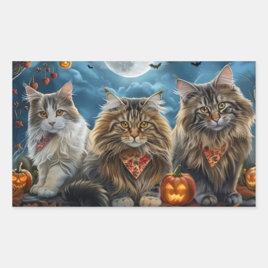 Siberischer Katze Halloween Spooky Rechteckiger Aufkleber (Vorderseite)