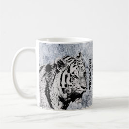 Siberischer Tiger, grauweißer Marmor, Monogramm Kaffeetasse
