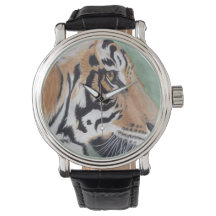 Siberischer Tiger schaut Black Leather Band Option