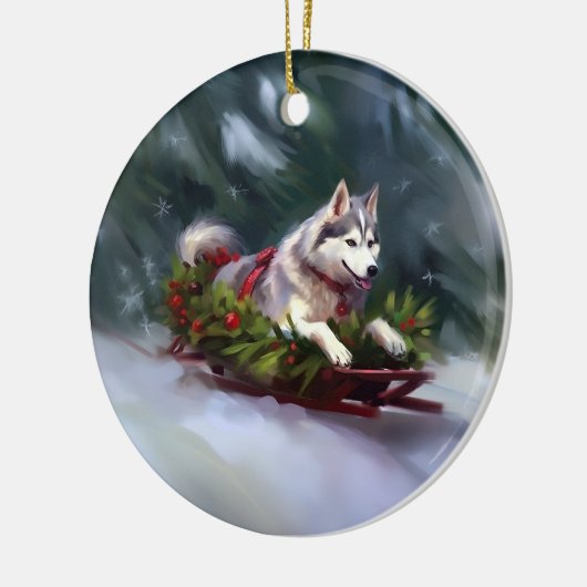 Siberischer Weihnachtsschnee Keramik Ornament (Links)