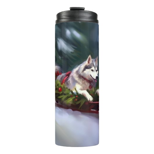 Siberischer Weihnachtsschnee Thermosbecher (Vorderseite)