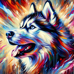 Sibirian Husky Acryl Druck Bunt Lebendig Puzzle