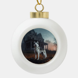 Sibirian Husky Halloween Gruselig Keramik Kugel-Ornament