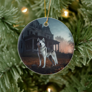 Sibirian Husky Halloween Gruselig Keramik Ornament
