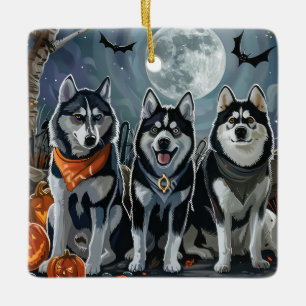 Sibirian Husky Halloween Gruselig  Keramikornament