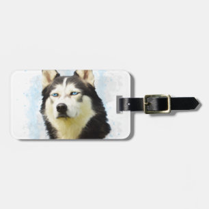 Sibirian Husky Hund Wasserfarben-Kunstmalerei Gepäckanhänger