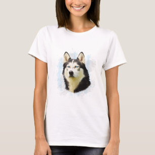 Sibirian Husky Hund Wasserfarben-Kunstmalerei T-Shirt