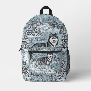 Sibirian Husky-Rucksack – Schneebedeckter Kiefernw Bedruckter Rucksack