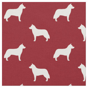 Sibirian Husky Silhouetten Rot-Weiß gemustert Stoff
