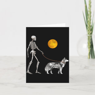 Sibirian Husky Skelett Hund Gehen Halloween Karte
