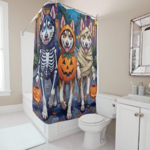Sibirian Husky-Süßigkeiten-sammeln-Halloween-Kostü Duschvorhang