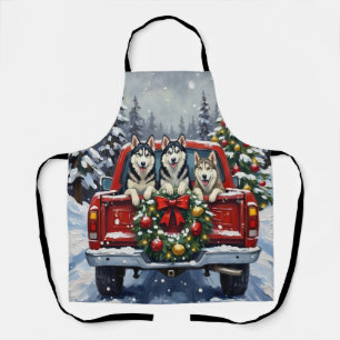 Sibirian Husky Weihnachten Roter LKW Feiertag Schürze