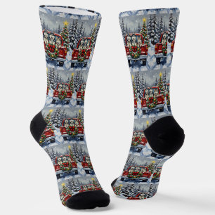 Sibirian Husky Weihnachten Roter LKW Urlaub Socken
