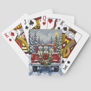 Sibirian Husky Weihnachten Roter LKW Urlaub Spielkarten