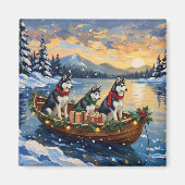 Sibirian Husky Weihnachtsboot Feiertag Magnet (Vorne)
