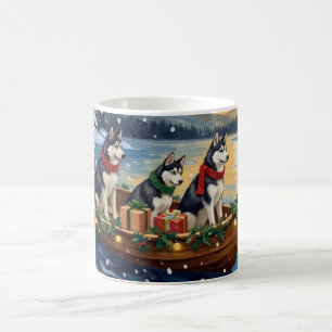 Sibirian Husky Weihnachtsboot Urlaub Kaffeetasse