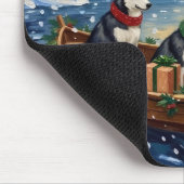 Sibirian Husky Weihnachtsboot Urlaub Mousepad (Ecke)