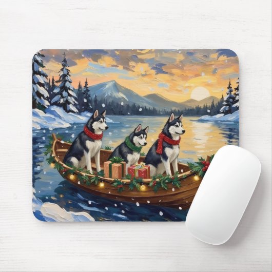 Sibirian Husky Weihnachtsboot Urlaub Mousepad (Mit Mouse)