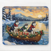 Sibirian Husky Weihnachtsboot Urlaub Mousepad (Vorne)