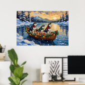 Sibirian Husky Weihnachtsboot Urlaub Poster (Heimbüro)
